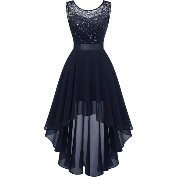 BeryLove Women Navy Chiffon Scoop Neck Sleeveless Lace Cocktail Formal Dresses - Picture 1 of 6